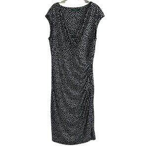 Ralph Lauren LRL Dress Womens 8 Black White Polk Dot Sheath Career Ruched Casual